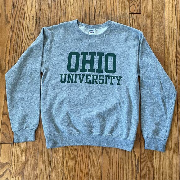 VTG 90s Ohio University Bobcats NCAA Heather Gray Green Crewneck Sweatshirt S - Picture 1 of 4